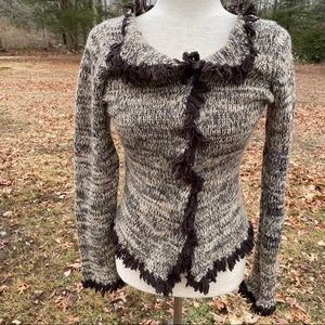TASHIA LONDON SWEATER CARDIGAN BROWN CREAM MARLED CASHMERE Size S